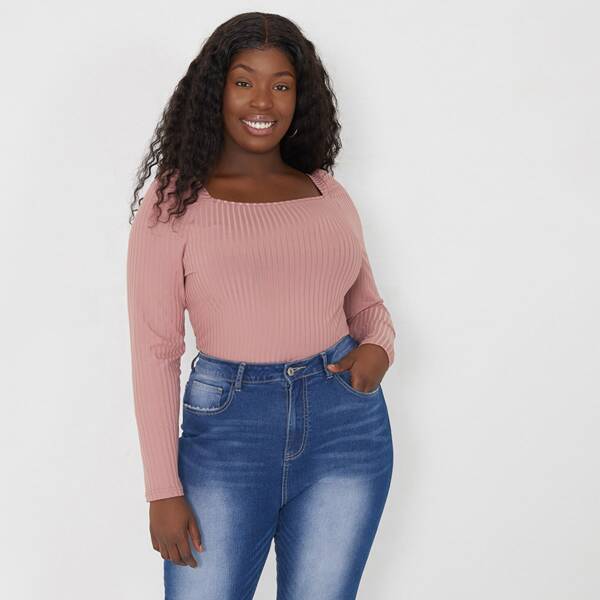 

Plus Square Neck Solid Tee, Dusty pink