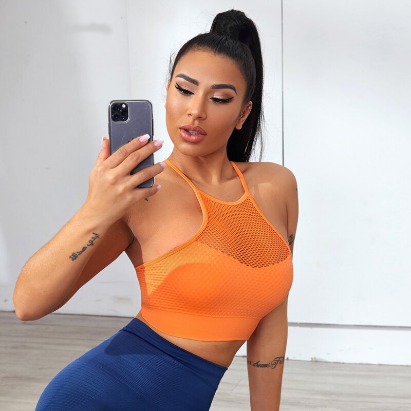 

Contrast Fishnet Sports Bra, Orange neon