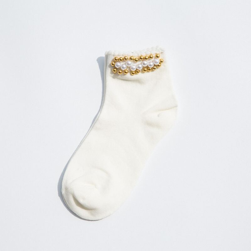 

1pair Faux Pearl Socks, White