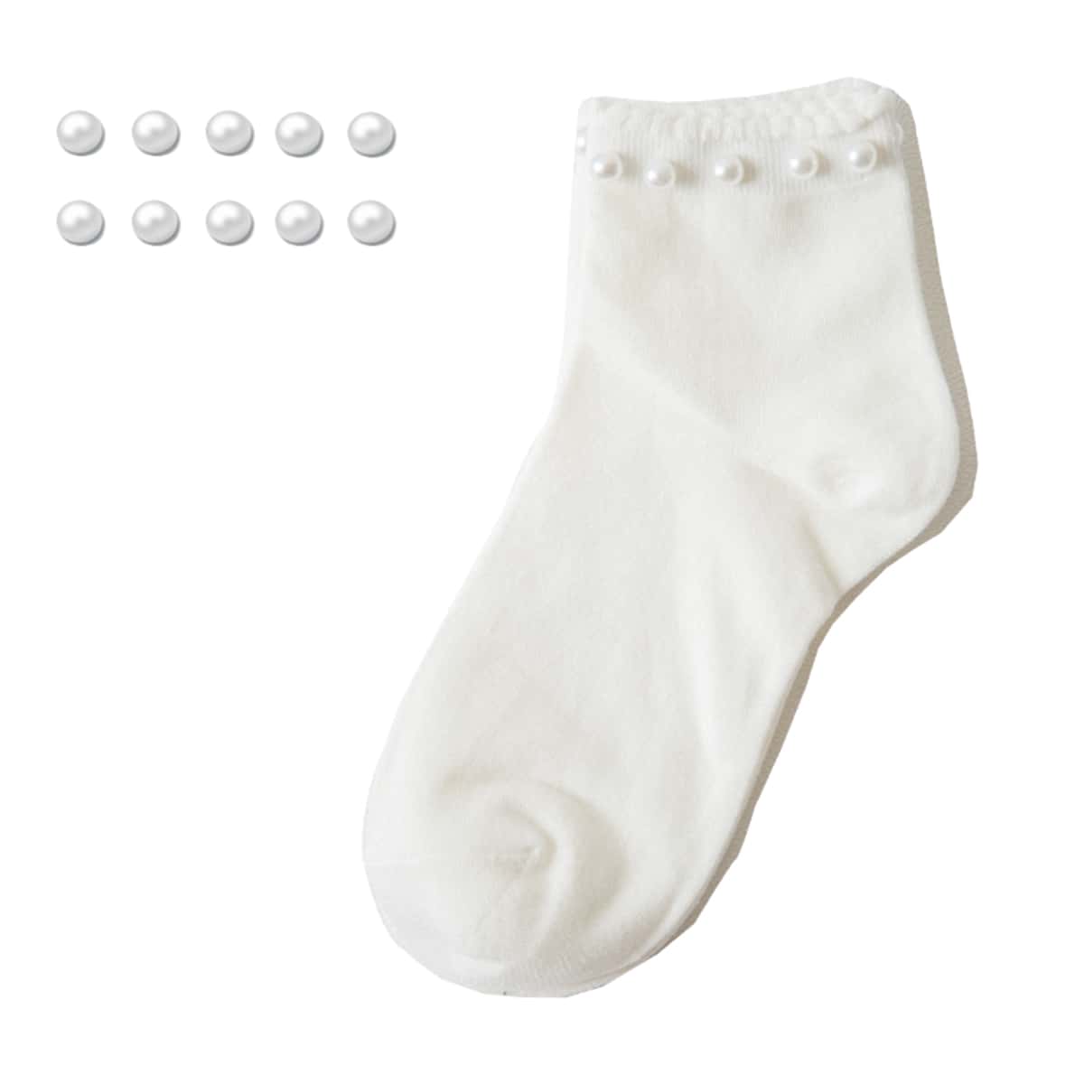 

1pair Faux Pearl Socks, White