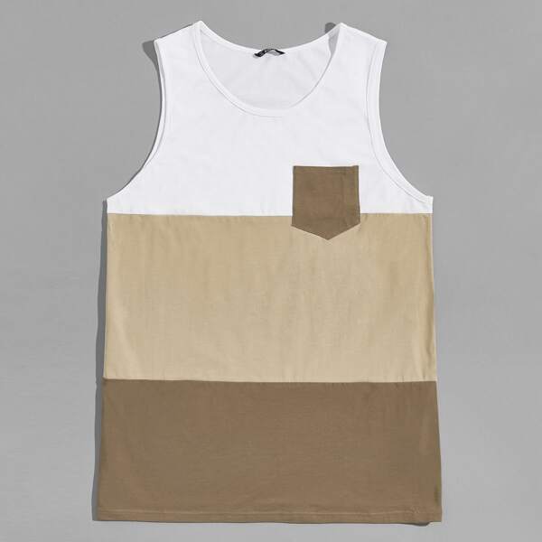 

Men Pocket Front Colorblock Tank Top, Multicolor