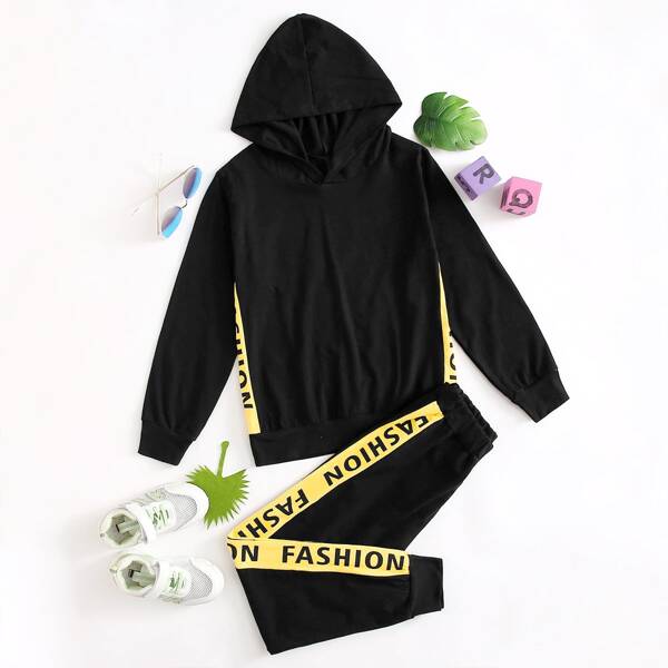 

Boys Letter Graphic Hoodie With Sweatpants, Black