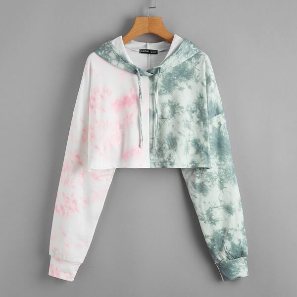 

Tie Dye Color Block Drawstring Hoodie, Multicolor