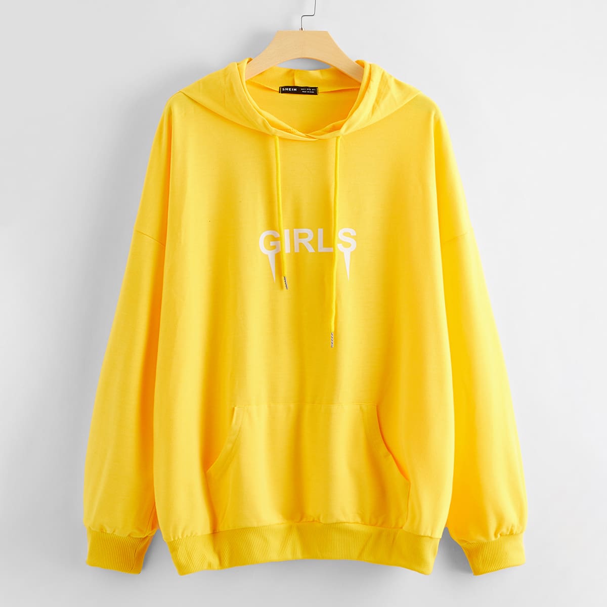 

Neon Yellow Letter Graphic Drawstring Hoodie, Yellow neon