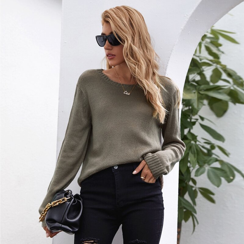 

Drop Shoulder Solid Sweater, Grey