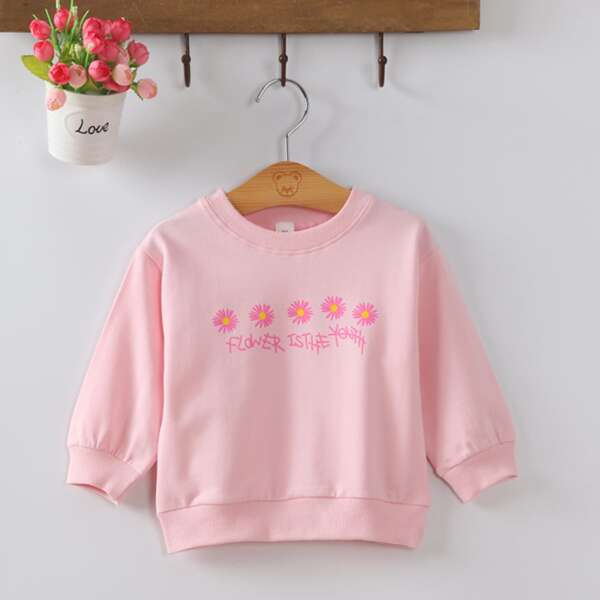 

Toddler Girls Floral & Slogan Graphic Sweatshirt, Baby pink