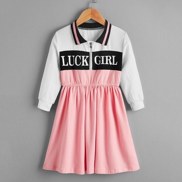 

Toddler Girls Half Zip Letter Graphic Spliced Dress, Multicolor