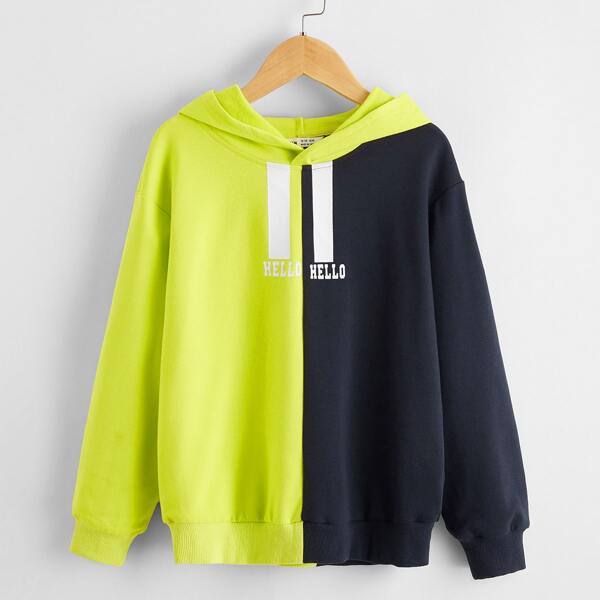 

Boys Neon Panel Letter Graphic Colorblock Hoodie, Multicolor
