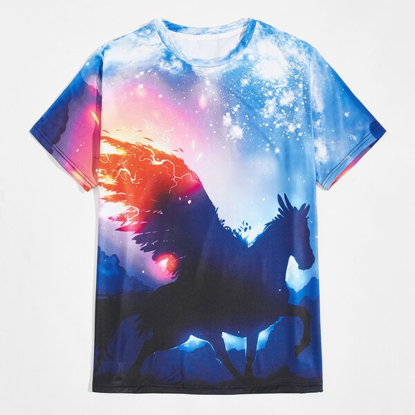 

Men Pegasus & Galaxy Print Tee, Multicolor