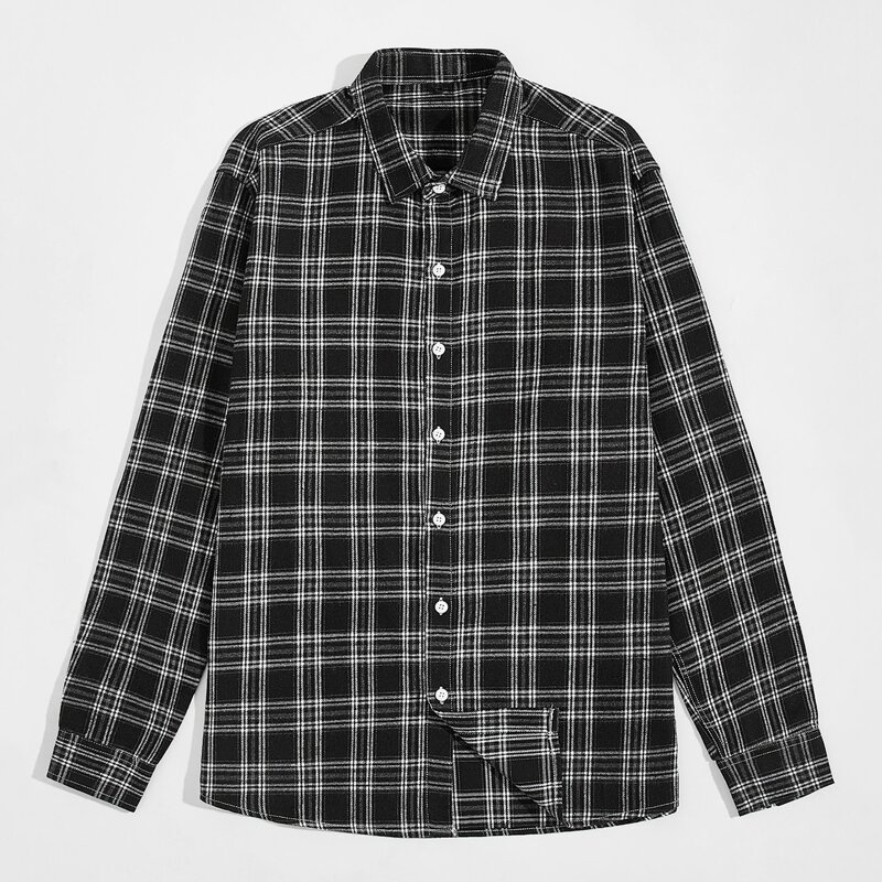 

Guys Plaid Button Up Shirt, Black