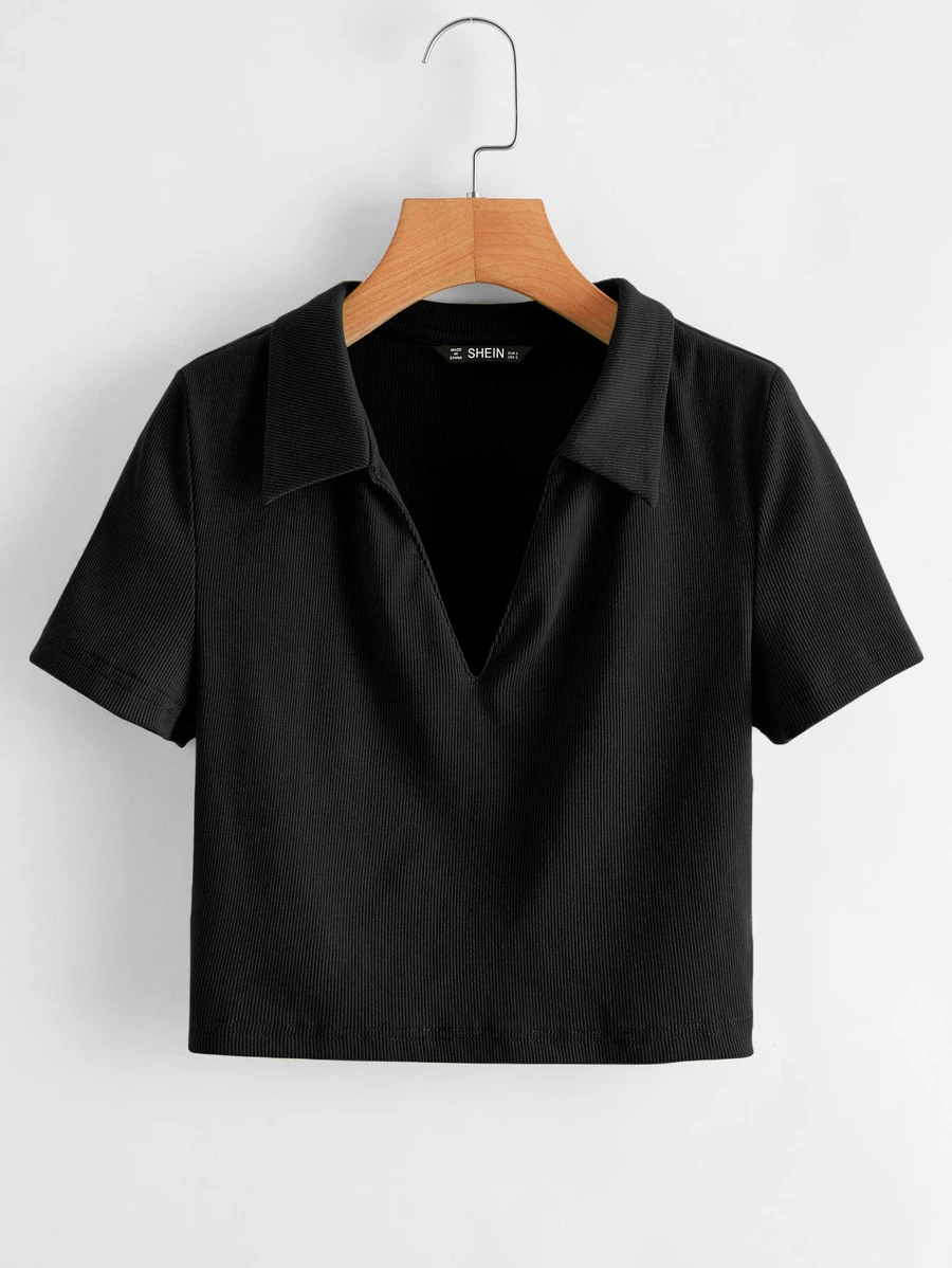 SHEIN EZwear Solid Rib-knit Crop Top