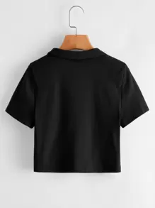 SHEIN EZwear Solid Rib-knit Crop Top - Black - View 3