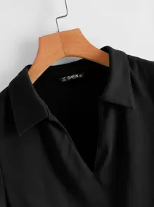 SHEIN EZwear Solid Rib-knit Crop Top - Black - View 5