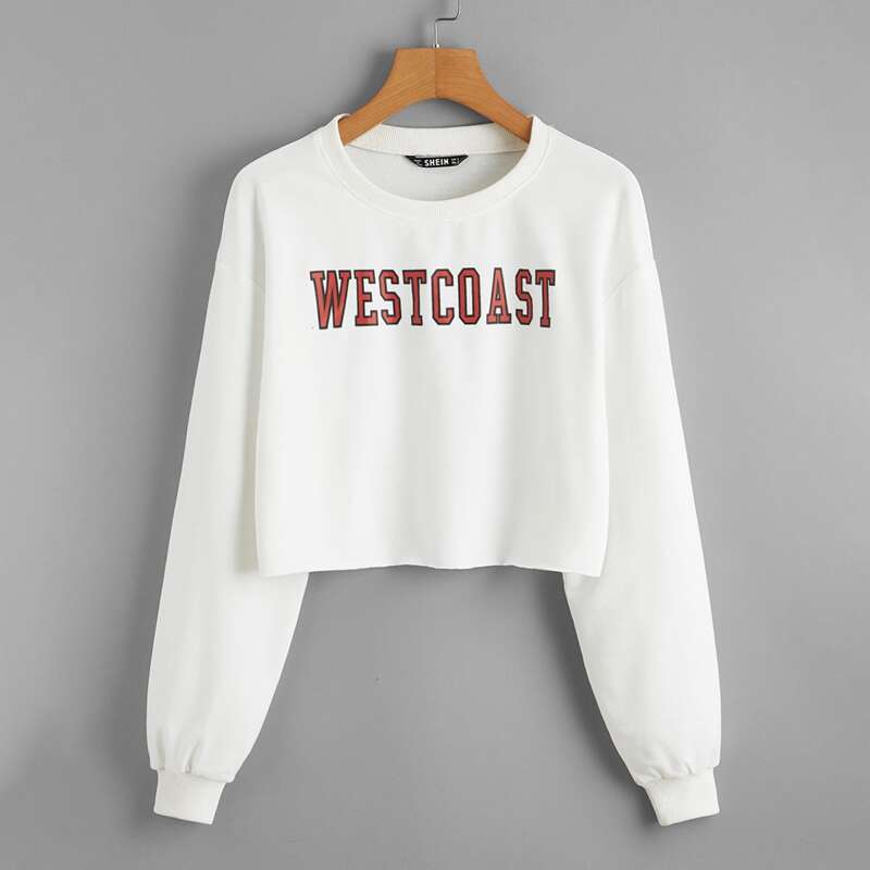 

Letter Graphic Drop Shoulder Crop Pullover, White