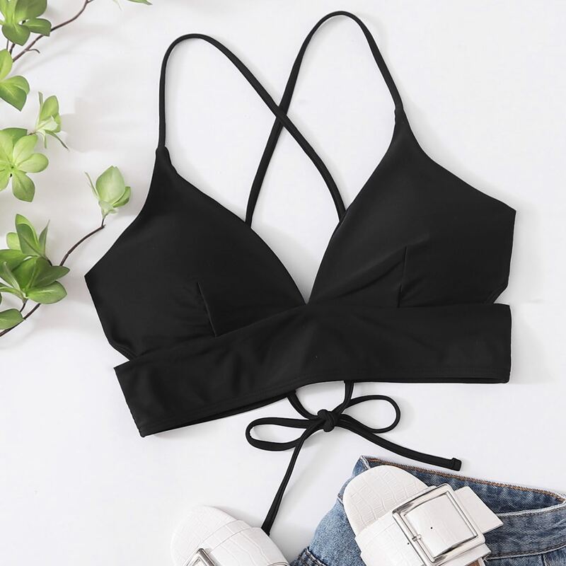 

Criss Cross Tie Back Bikini Top, Black