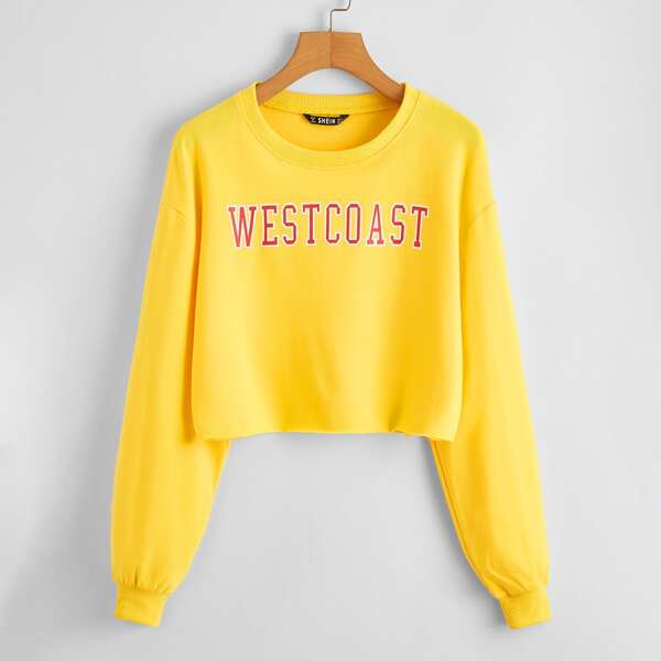 

Neon Yellow Letter Graphic Drop Shoulder Crop Pullover, Yellow neon