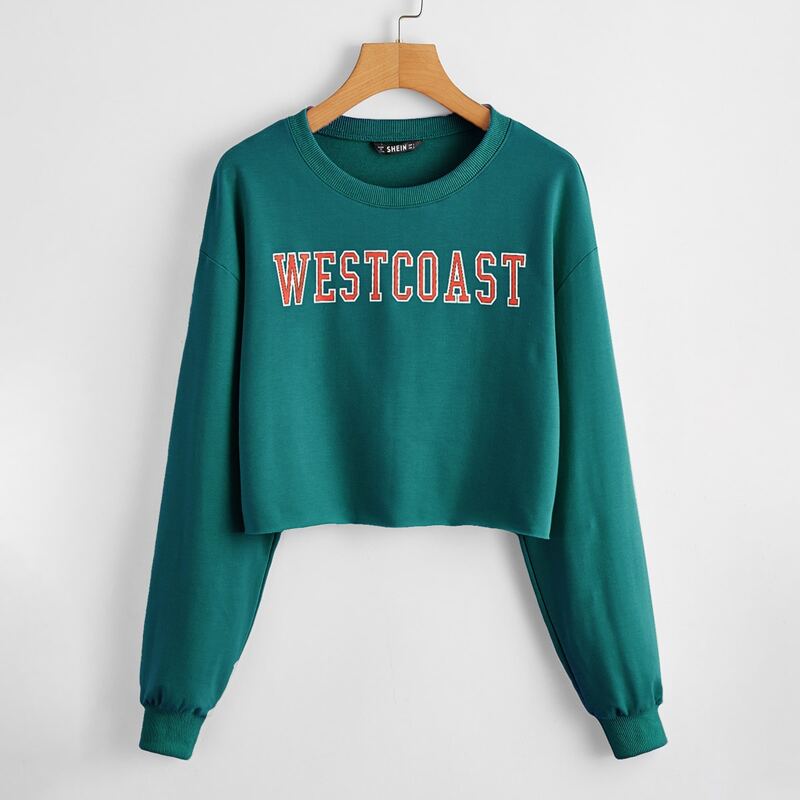 

Letter Graphic Drop Shoulder Crop Pullover, Green