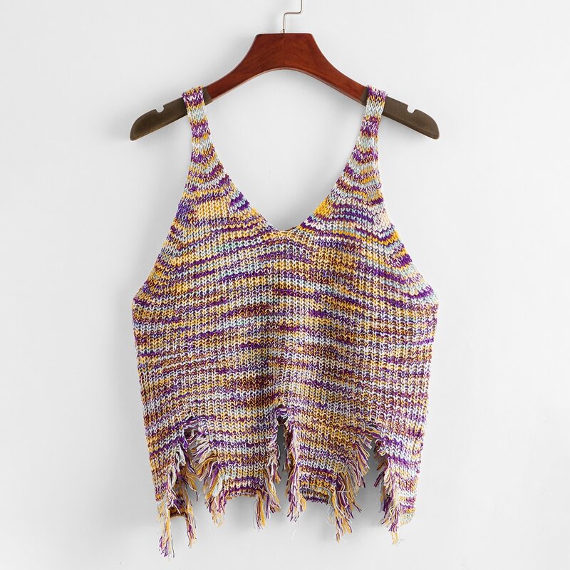 

Ripped Hem Space Dye Knit Top, Multicolor