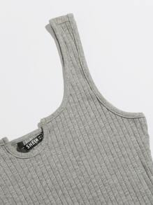 SHEIN EZwear 西裝領羅紋針織短版背心上衣 - 灰色 - 查看 5