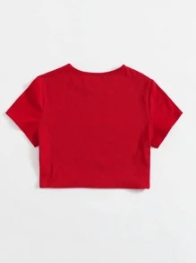SHEIN EZwear Solid Rib-knit Crop Tee - Red - View 2