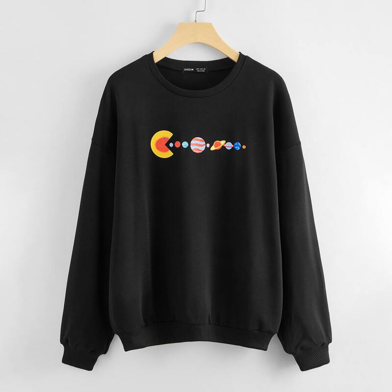 

Drop Shoulder Cartoon Graphic Oversized Sweatshirt, Black