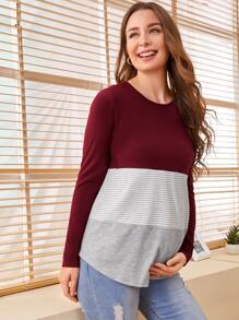 SHEIN Maternity Zip Detail Colour Block T-shirt - Multicolor - View 1