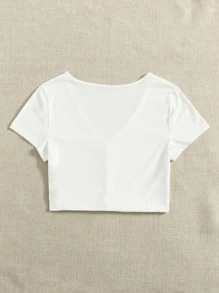 Muchica Button Front Crop Top - White - View 2