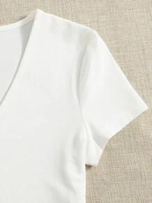Muchica Button Front Crop Top - White - View 3