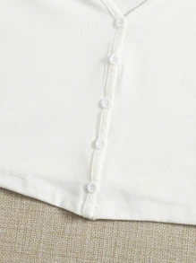 Muchica Button Front Crop Top - White - View 4