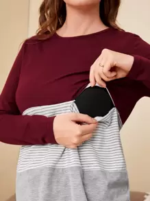 SHEIN Maternity Zip Detail Colour Block T-shirt - Multicolor - View 2