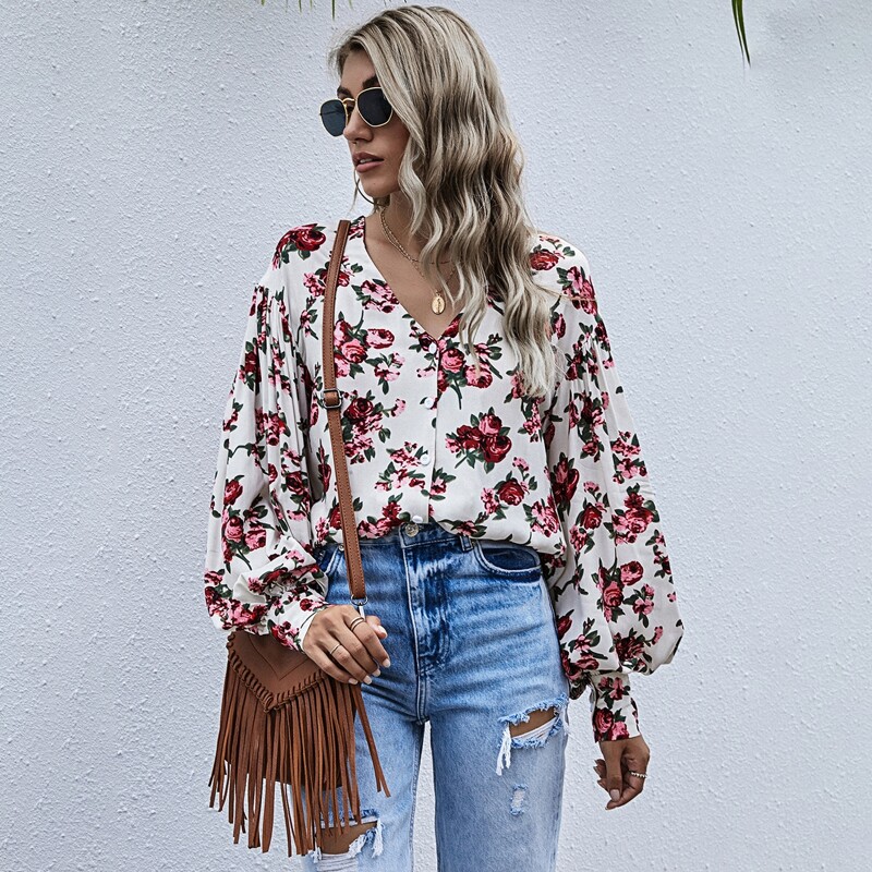 

Allover Floral Button Up Blouse, Multicolor