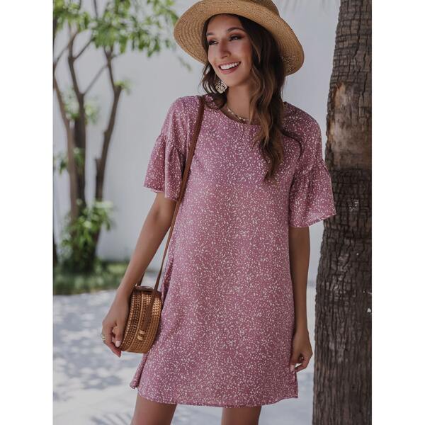 

Ruffle Cuff Dalmatian Dress, Dusty pink
