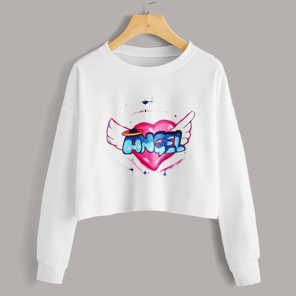 

Heart & Letter Graphic Crop Sweatshirt, White