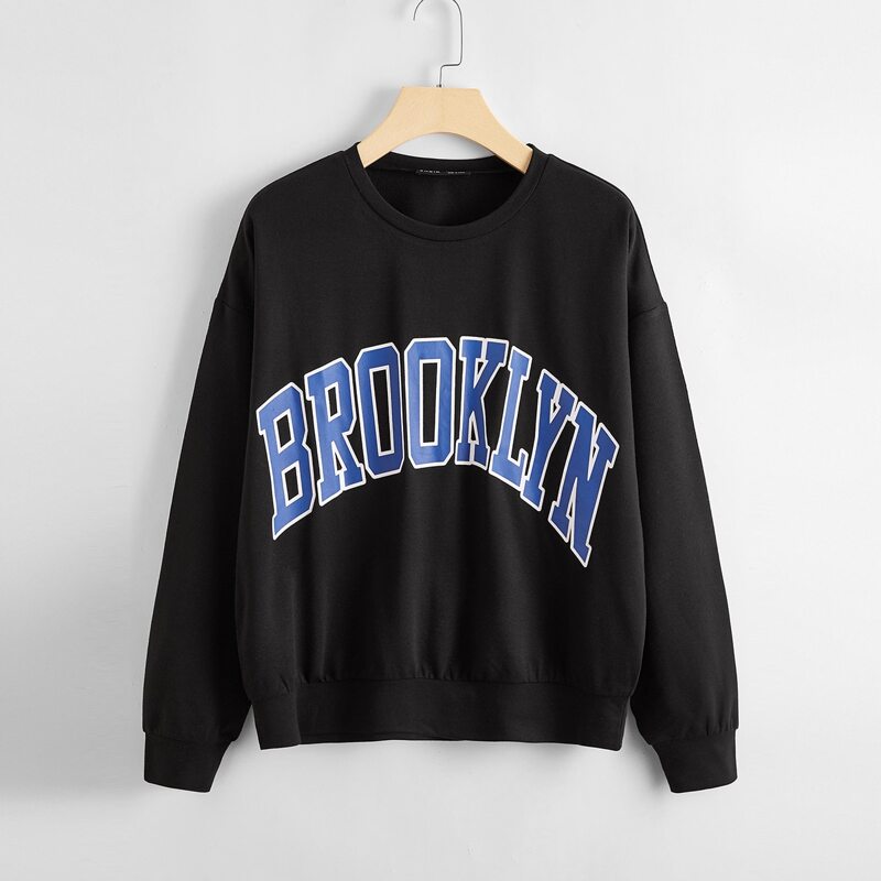 

Drop Shoulder Letter Graphic Oversized Sweatshirt, Black
