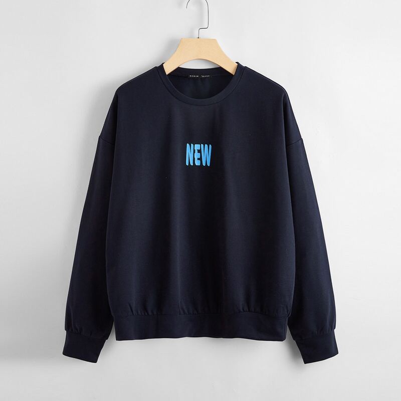 

Letter Graphic Drop Shoulder Oversized Sweatshirt, Navy blue
