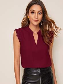 SHEIN 西裝領緹花蕾絲邊上衣 - 紫紅色 - 查看 1