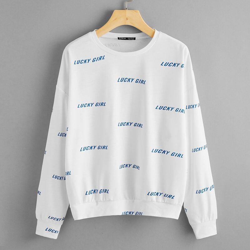 

Drop Shoulder Letter Graphic Pullover, White