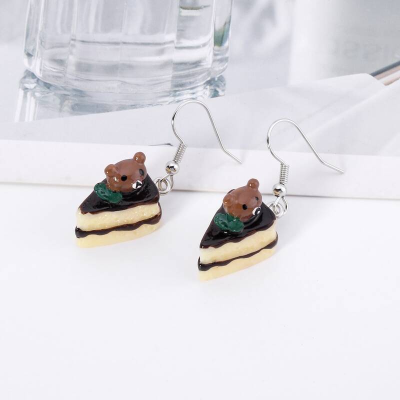 

Bear Cake Drop Earrings, Coffee brown