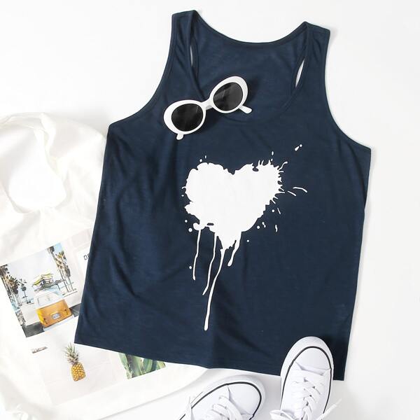 

Racerback Heart Print Tank Top, Navy blue