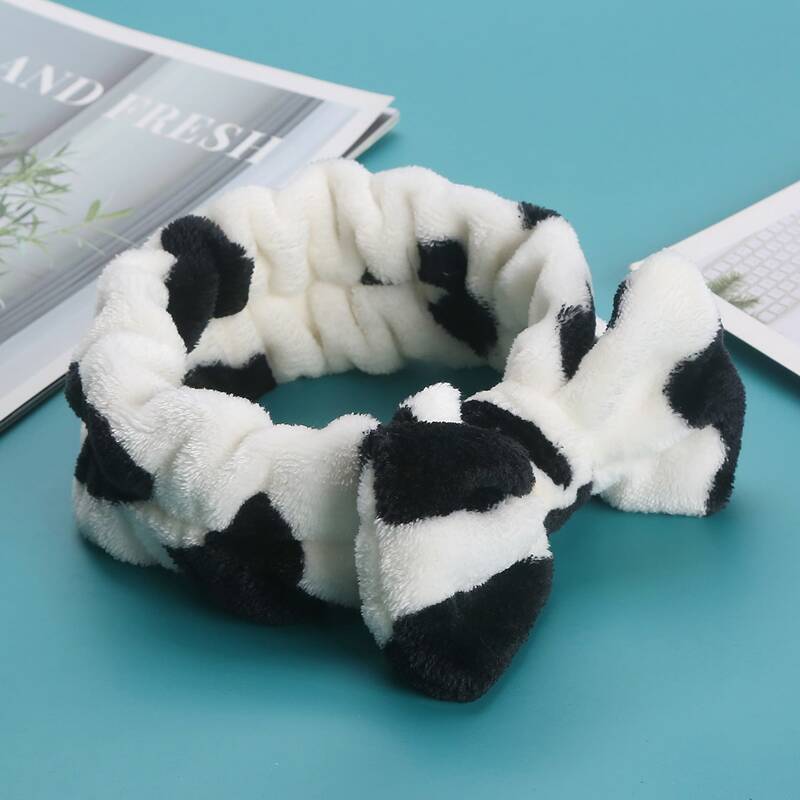 

Cow Print Bath Headband, Black and white