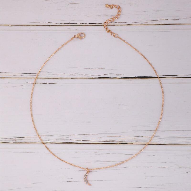 

Rhinestone Moon Pendant Necklace, Gold