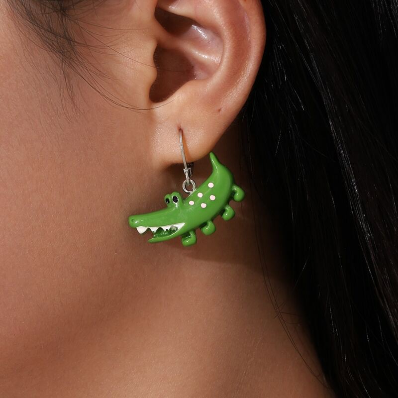 

Cartoon Crocodile Drop Earrings, Green