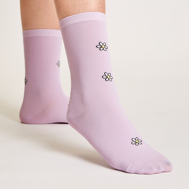 

Daisy Pattern Socks, Purple