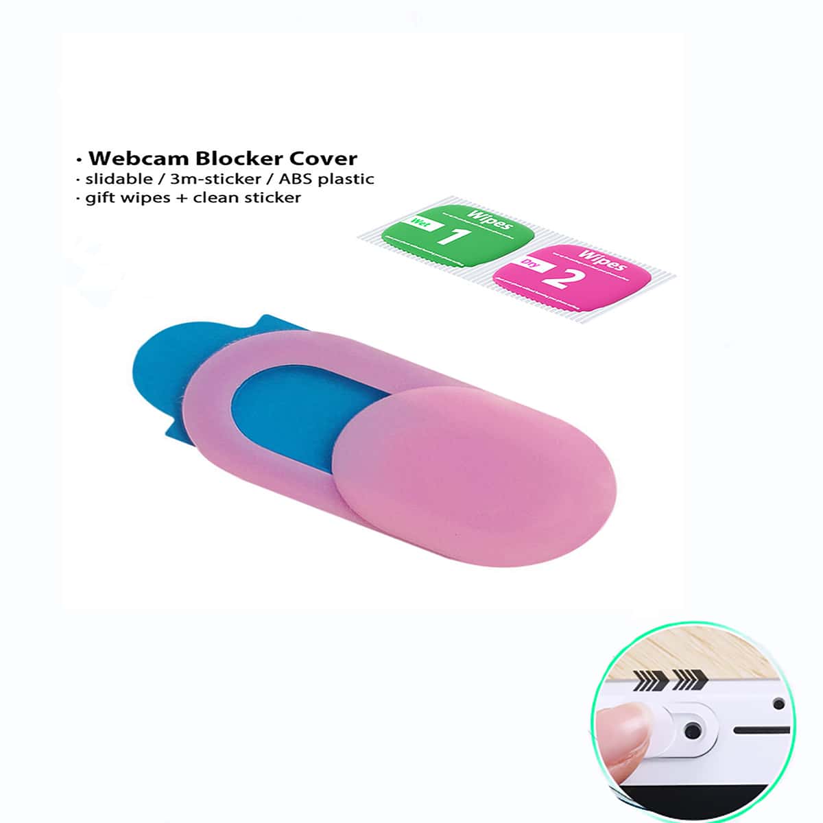 

1PC Webcam Cover With 2pcs Wipes, Pink