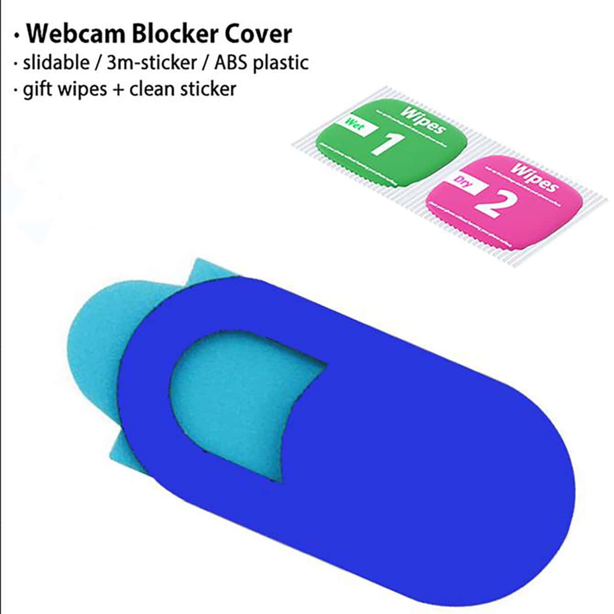 

1PC Webcam Cover With 2pcs Wipes, Blue