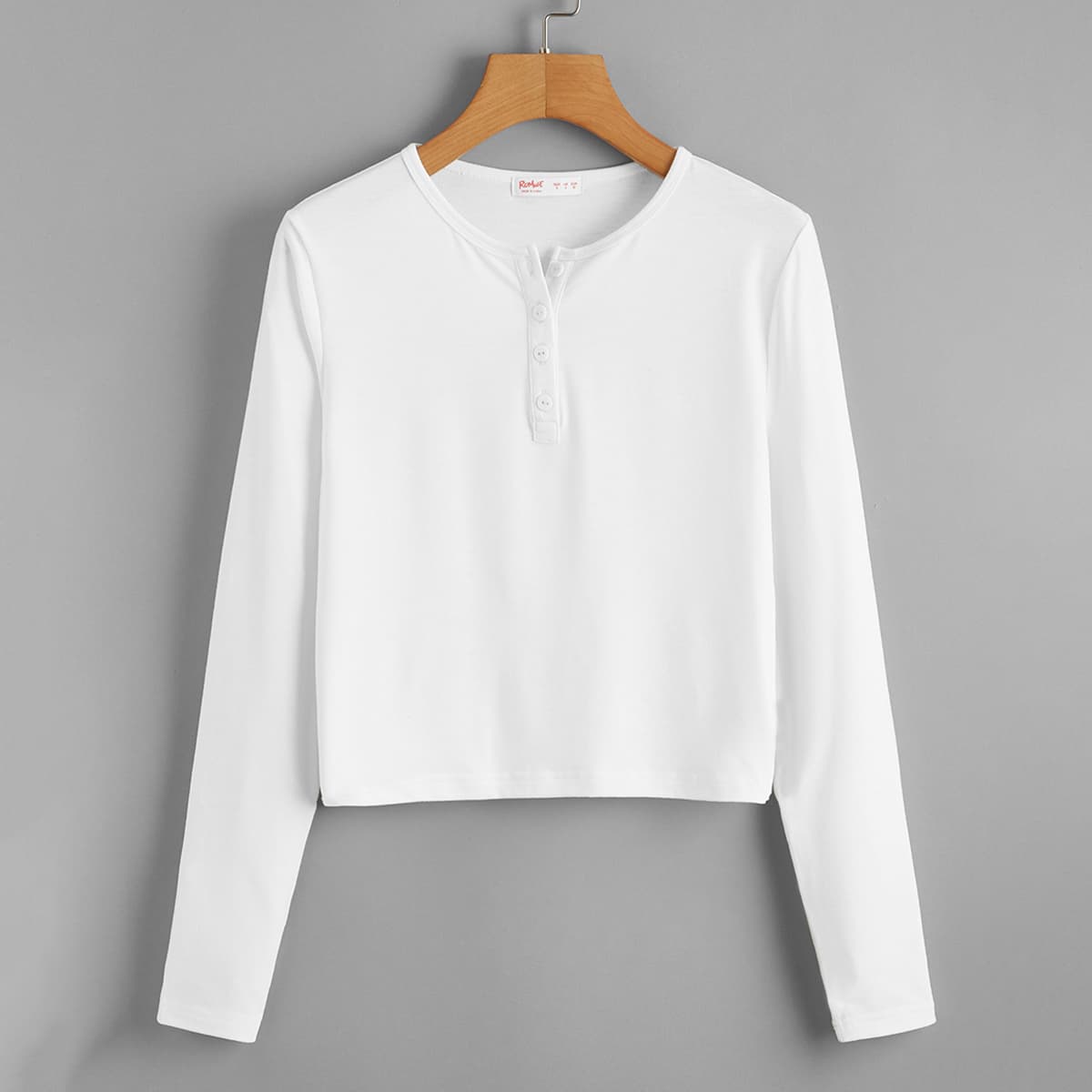 

Solid Half Button Tee, White