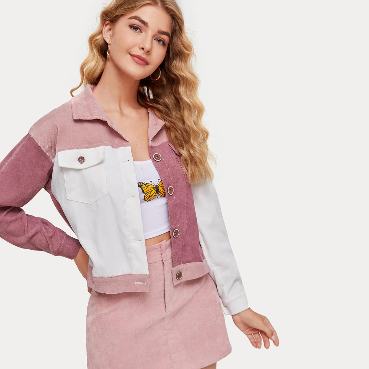 

Colorblock Crop Corduroy Jacket, Multicolor