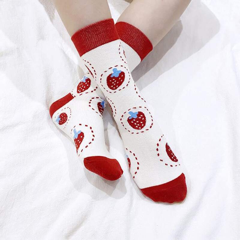 

2pairs Strawberry Pattern Socks, Red