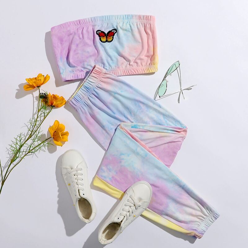 

Tie Dye Butterfly Tube Top & Joggers Set, Multicolor