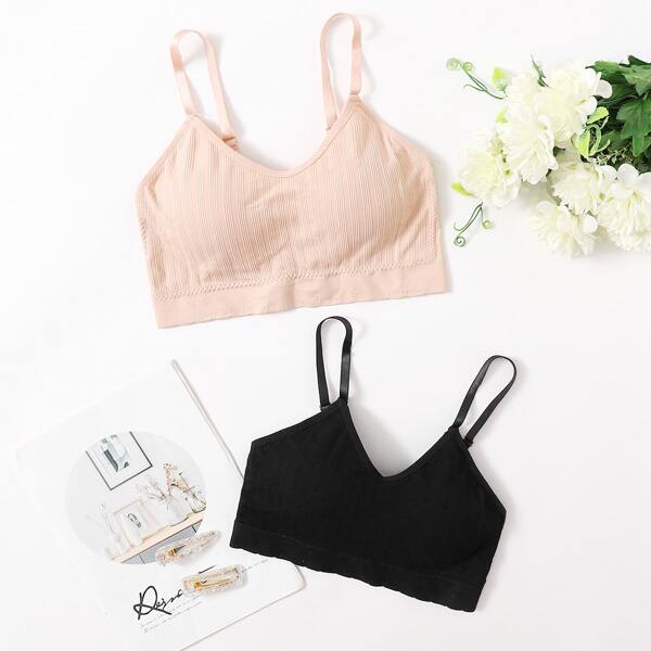 

2pack Ribbed Bralette Set, Multicolor